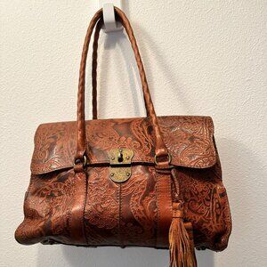 Patricia Nash Vienna Tooled Leather Satchel CLOSET CLEAROUT DISCOUNT